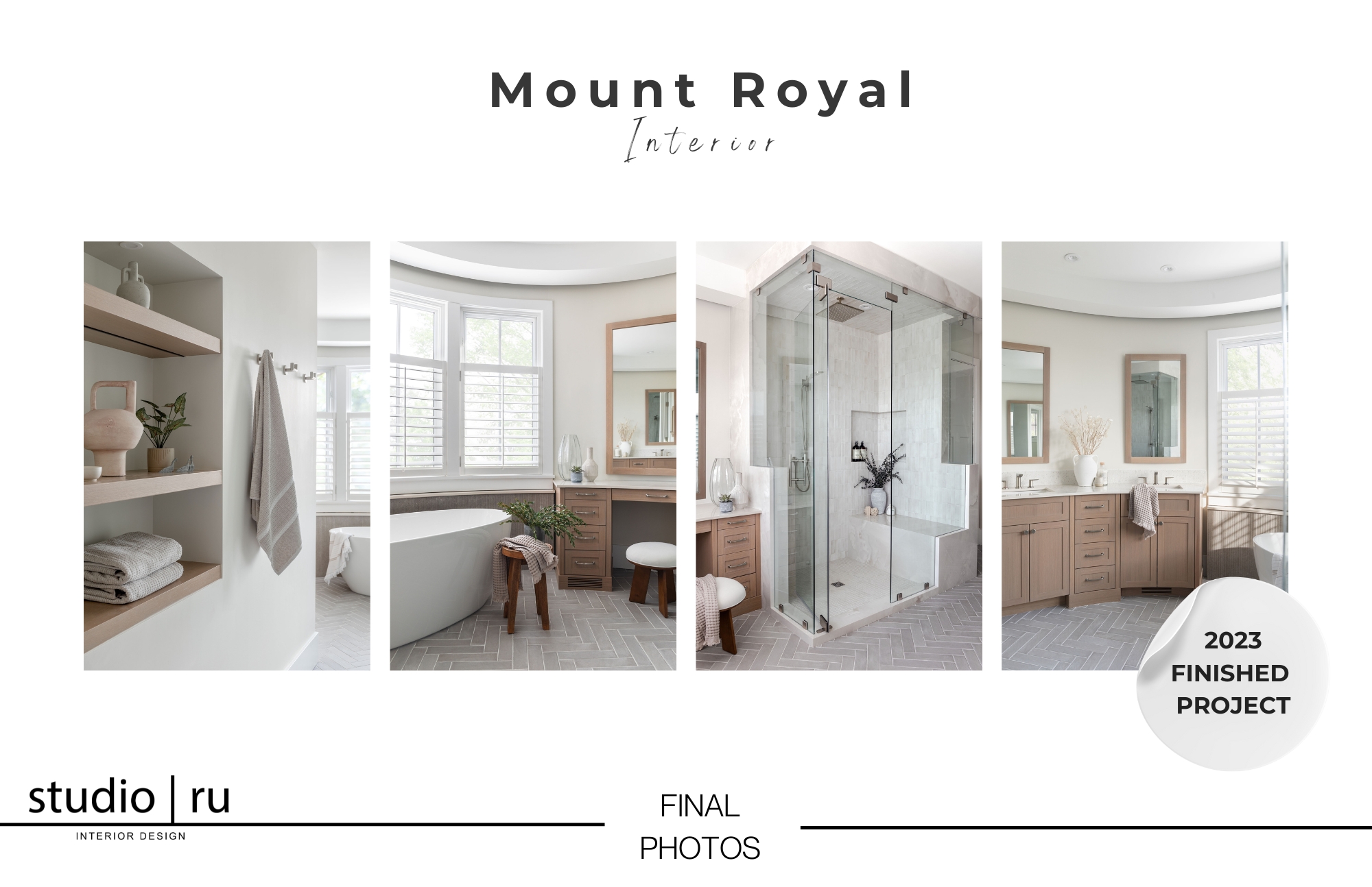 A collage of a final photos from a modern bathroom design by Studio Ru 